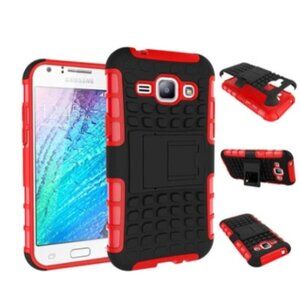Heavy Duty Samsung Galaxy J3 2016 Red Dual-Layer Hybrid Phone Case w/ Kickstand